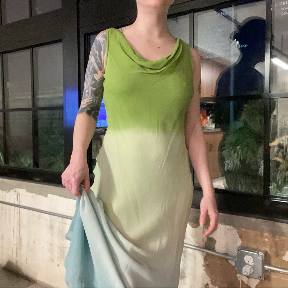 Vintage 90s Newport News Ombre Bias-Cut Maxi Dress – Y2K Draped Cowl Neck